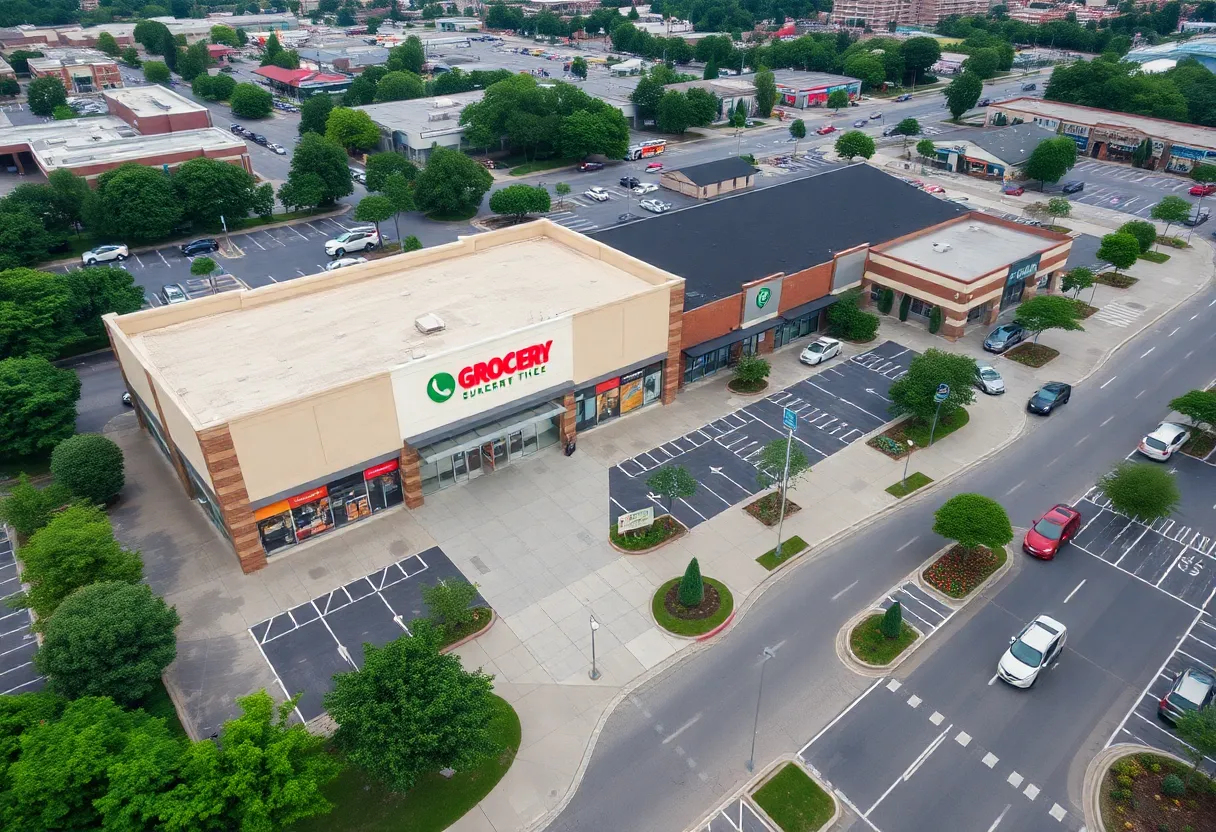 Aerial view of Disston Plaza shopping center in St. Petersburg, Florida.