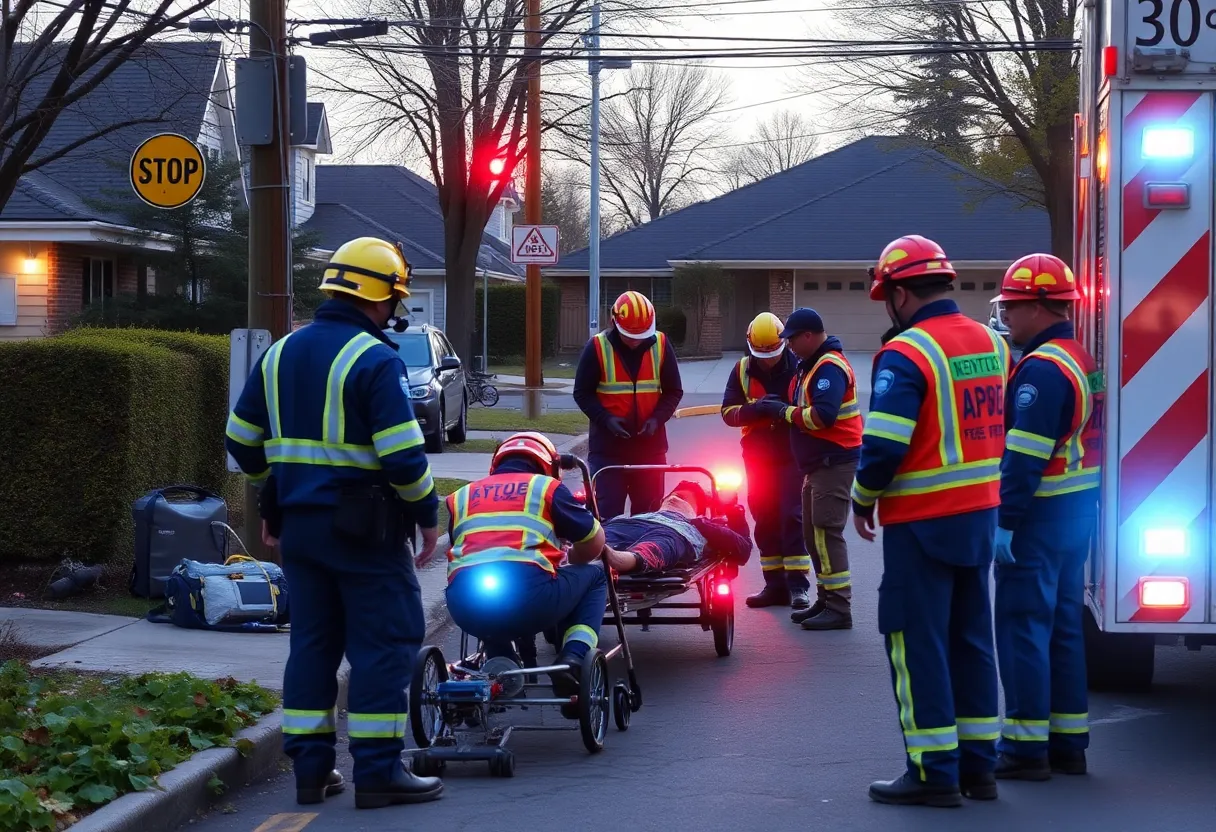 Emergency responders assisting injured workers at an electrical incident scene