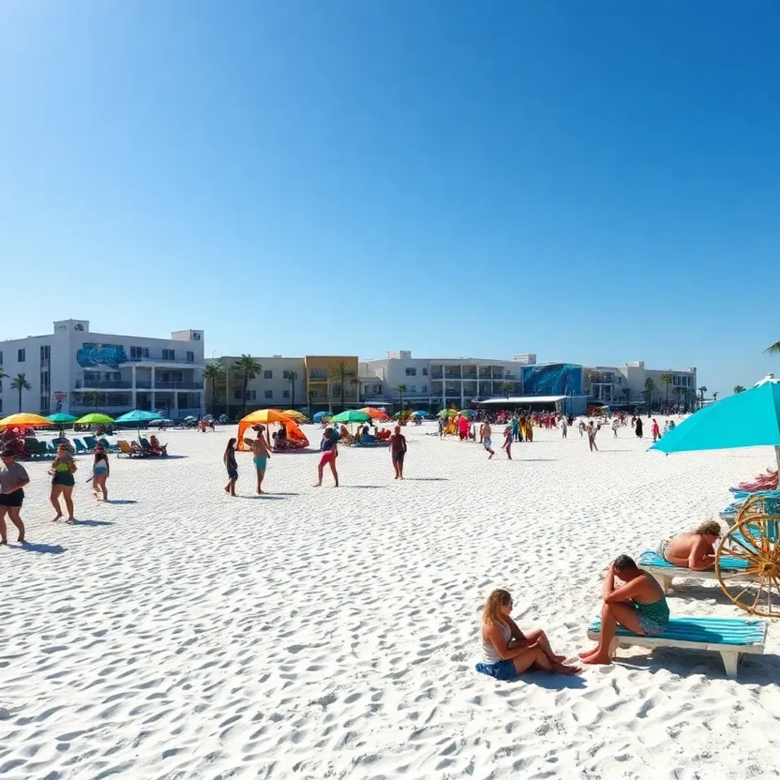 People enjoying a sunny day at Clearwater Beach in Florida