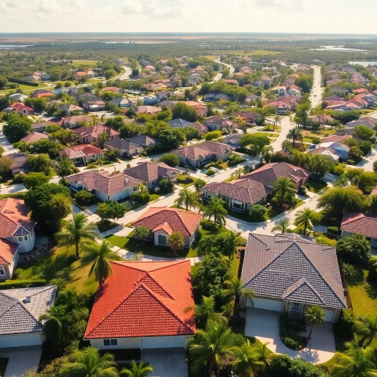 Aerial view of Florida residential neighborhoods demonstrating housing market trends.