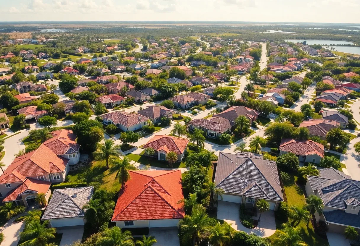 Aerial view of Florida residential neighborhoods demonstrating housing market trends.