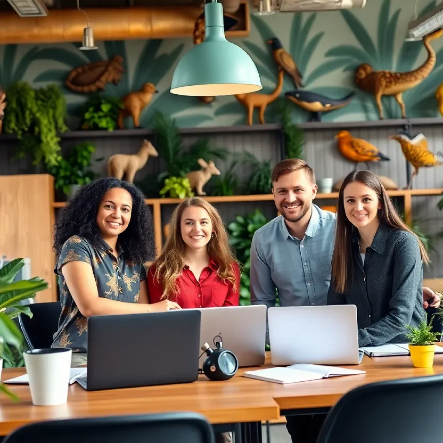 Employees collaborating in a conservation-themed office environment at the Florida Wildlife Corridor Foundation.