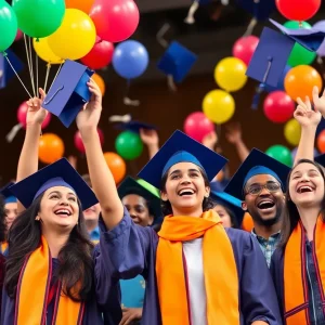 Graduates celebrating their achievements during a ceremony in St. Petersburg