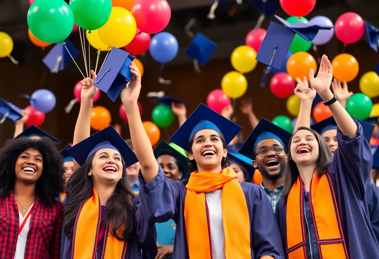 Graduates celebrating their achievements during a ceremony in St. Petersburg
