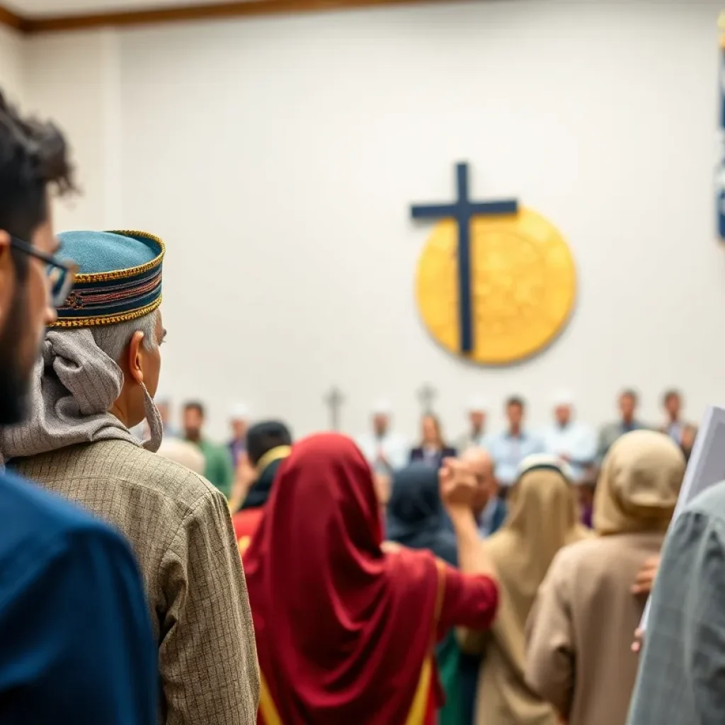 A gathering representing various faiths promoting interfaith harmony.