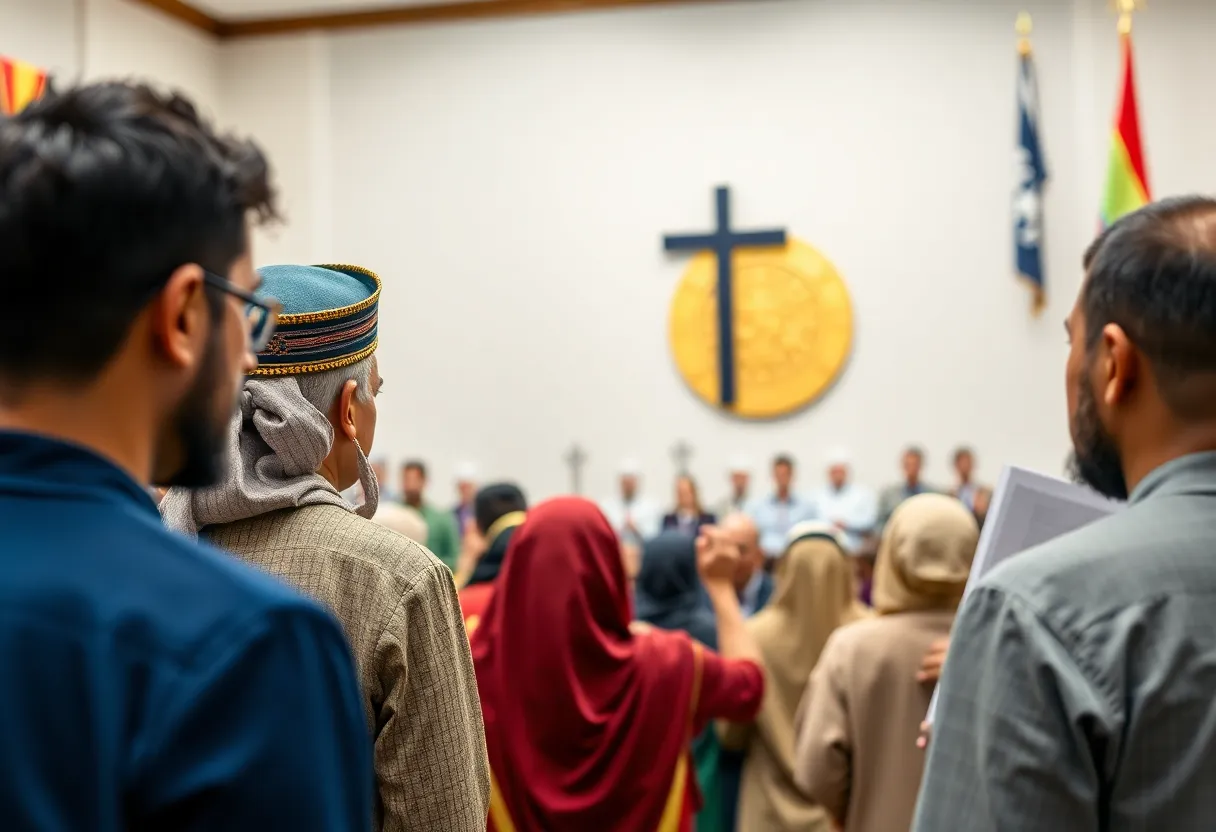 A gathering representing various faiths promoting interfaith harmony.