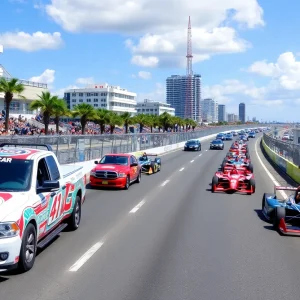 NASCAR truck racing on a street circuit in St. Petersburg, Florida