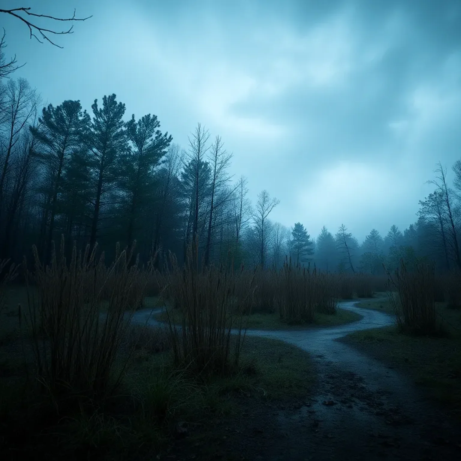 Abstract depiction of a nature preserve symbolizing crime and investigation