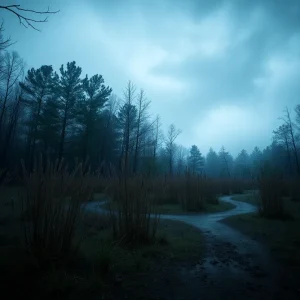 Abstract depiction of a nature preserve symbolizing crime and investigation