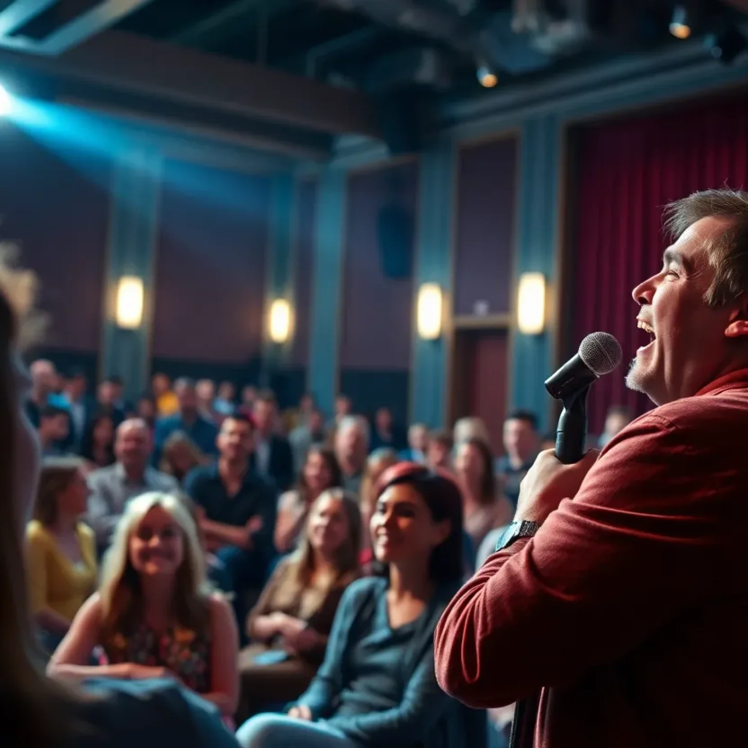 Audience enjoying a live event with Phil Rosenthal on stage