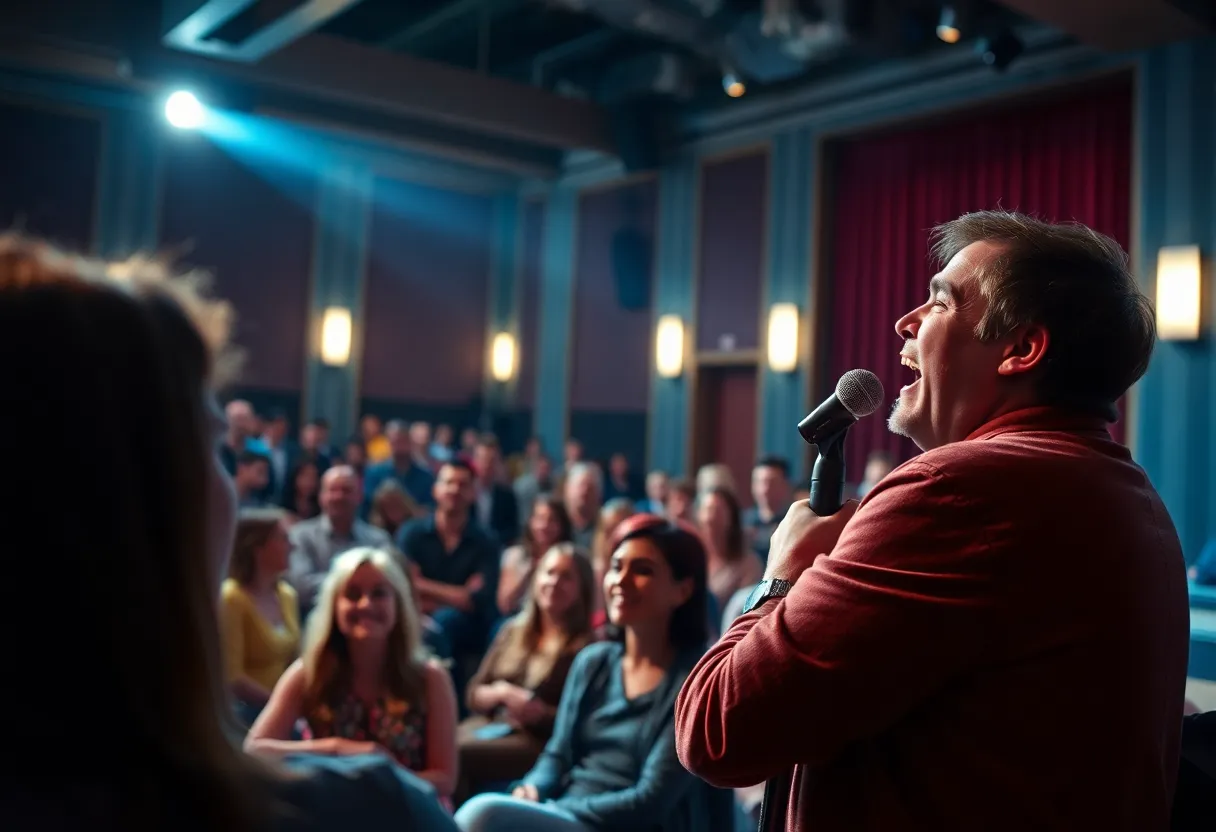 Audience enjoying a live event with Phil Rosenthal on stage