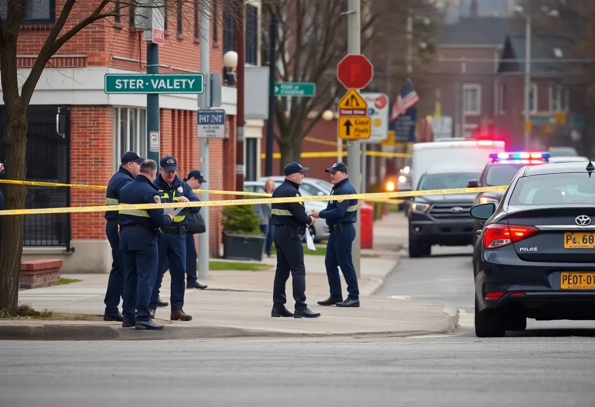 Police officers investigating a shooting crime scene in St. Petersburg.