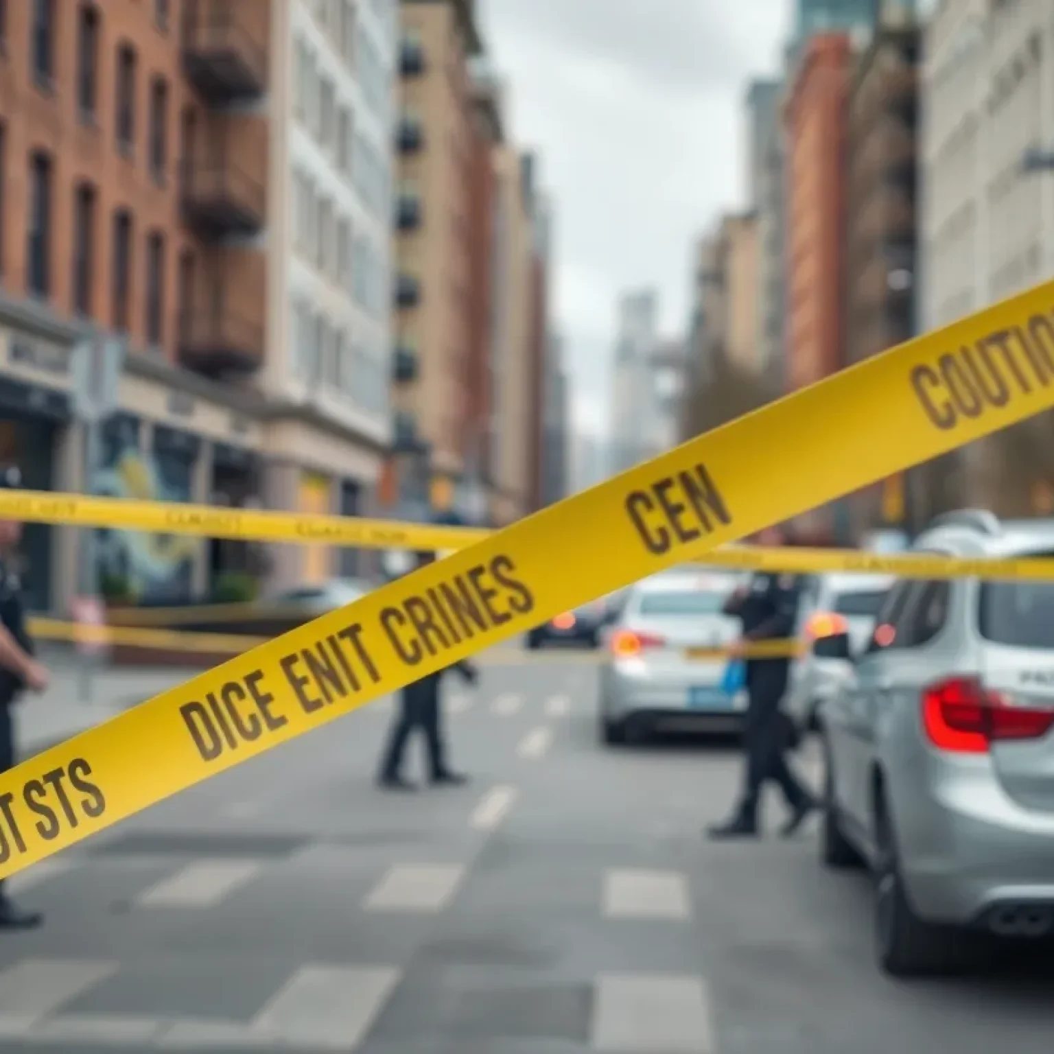 Police officers investigating a shooting scene in an urban area