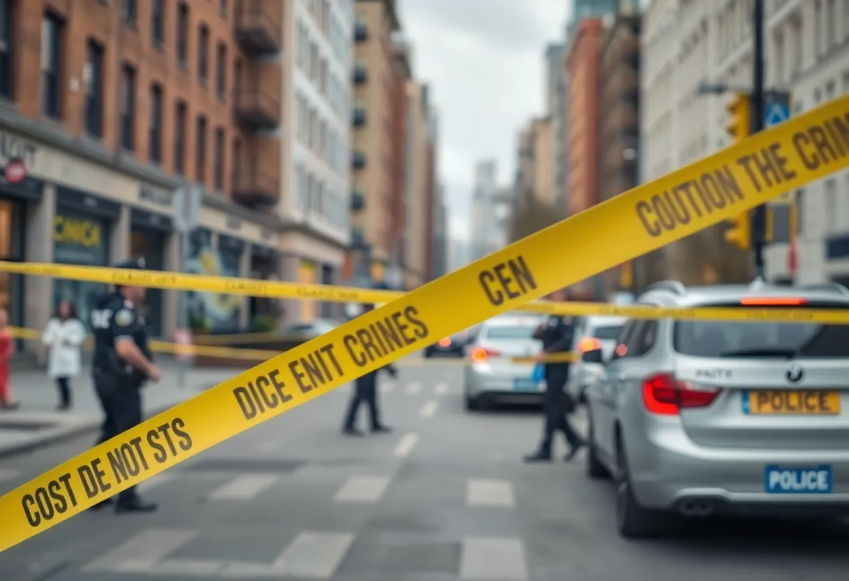 Police officers investigating a shooting scene in an urban area
