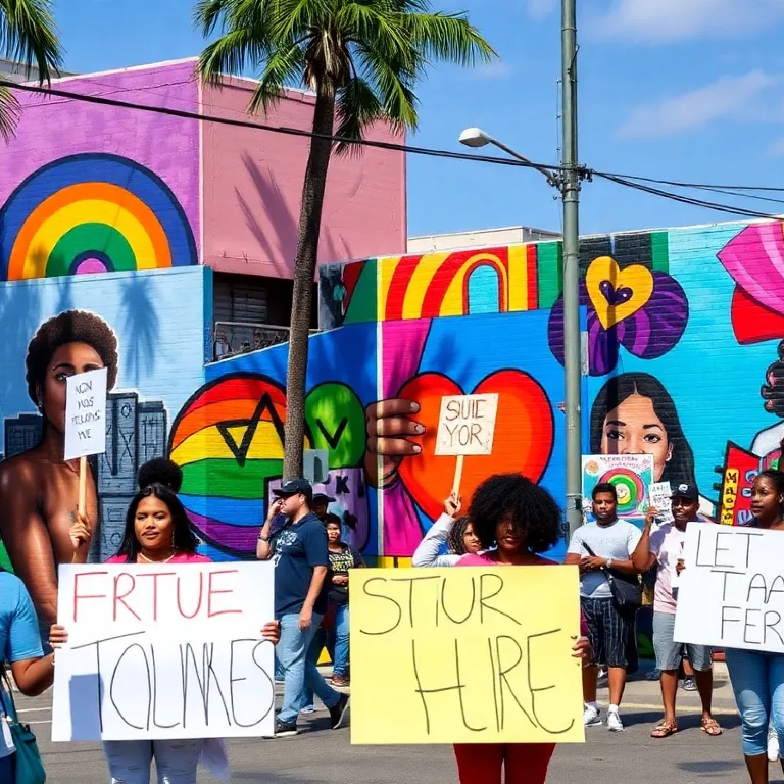 Residents protesting the removal of murals in St. Petersburg.