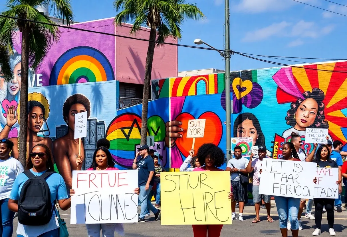Residents protesting the removal of murals in St. Petersburg.