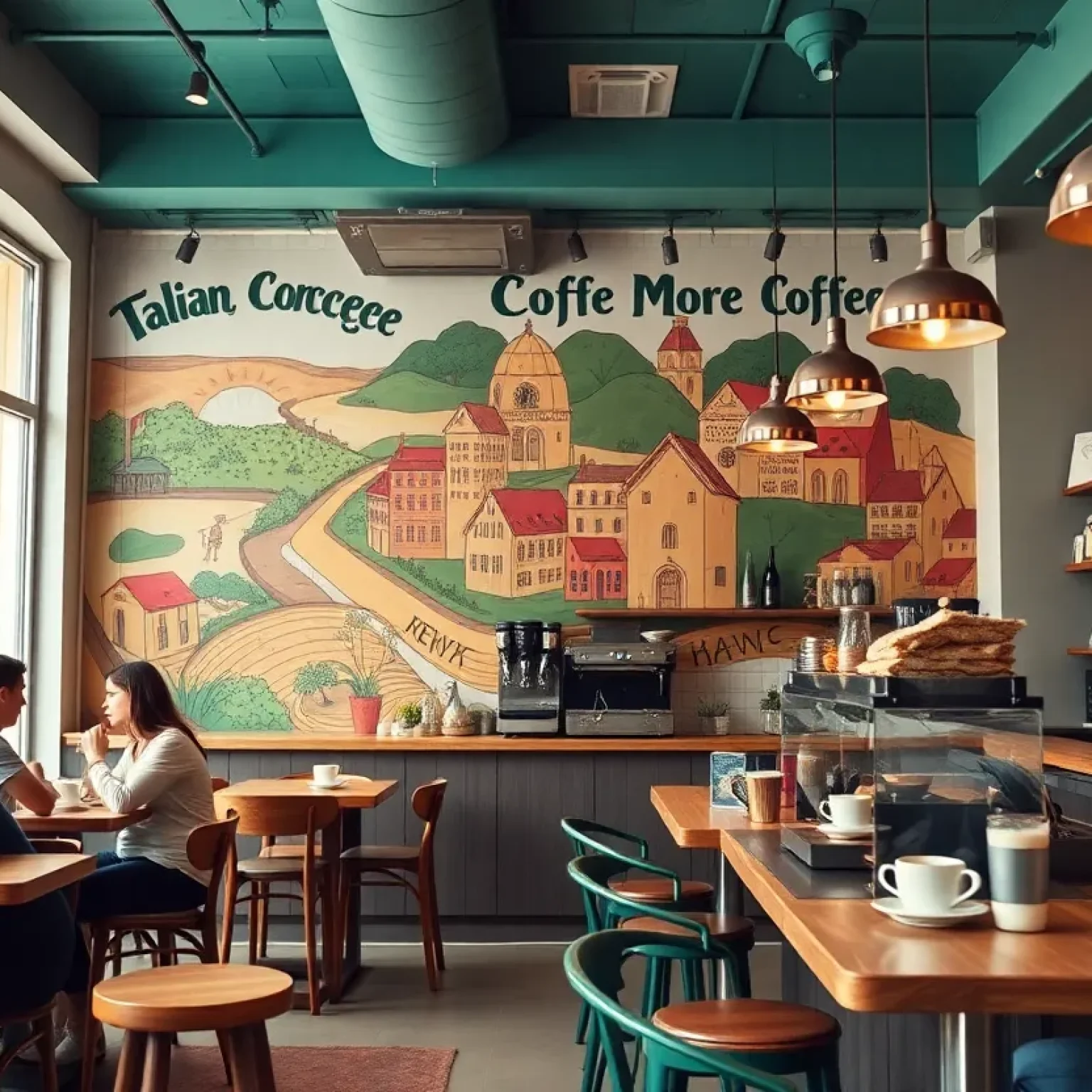 Interior view of Qargo Coffee in St. Petersburg, emphasizing its modern design and community atmosphere.