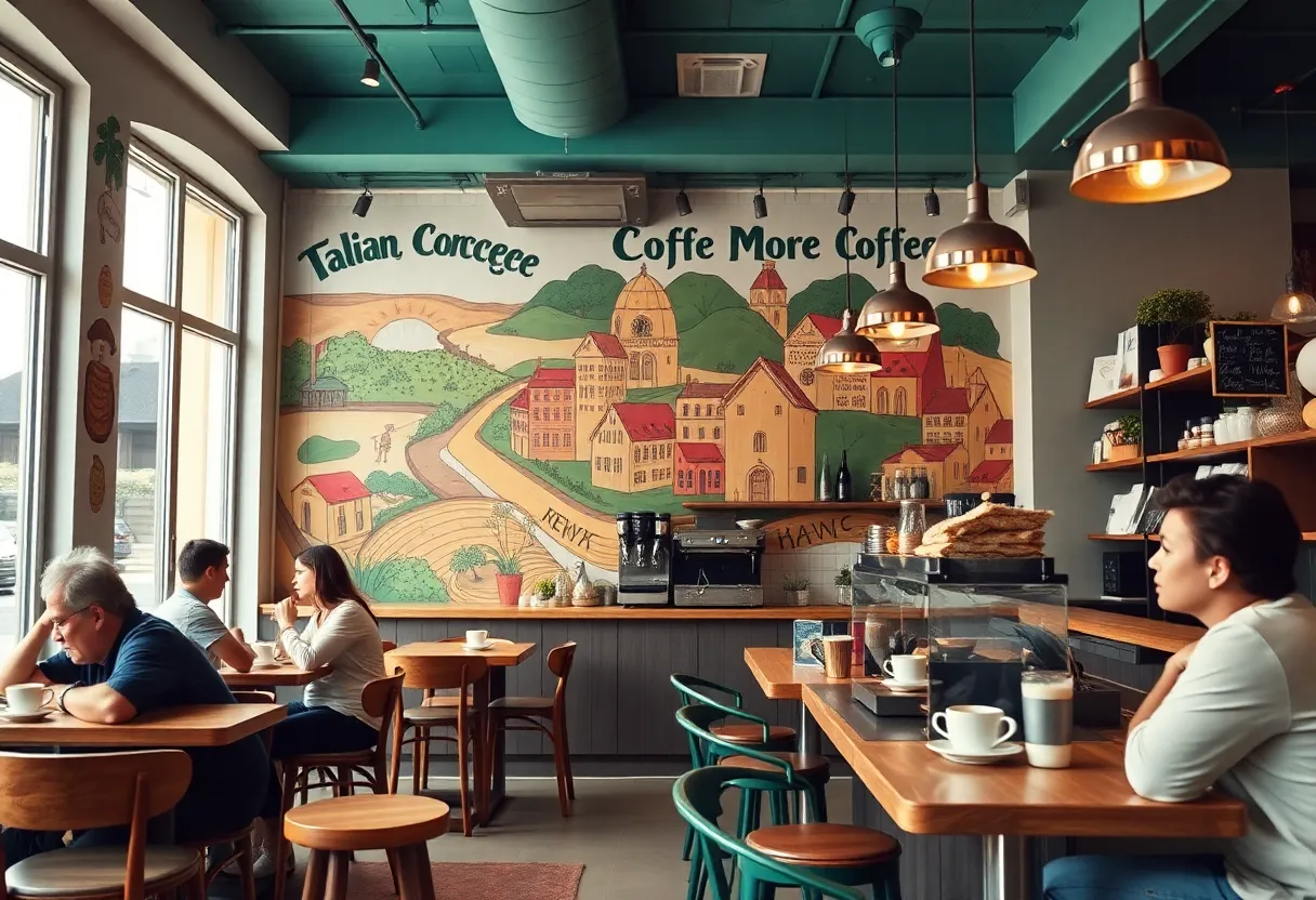 Interior view of Qargo Coffee in St. Petersburg, emphasizing its modern design and community atmosphere.