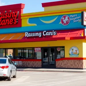 Exterior view of Raising Cane's restaurant in St. Petersburg, Florida