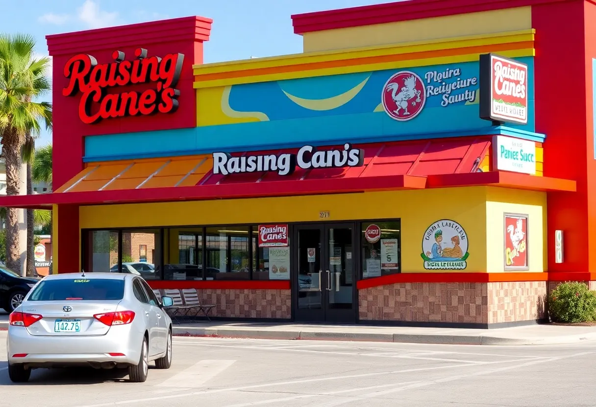 Exterior view of Raising Cane's restaurant in St. Petersburg, Florida