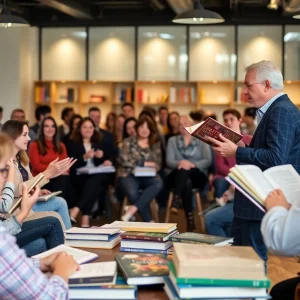 Audience engaged in a book discussion with Randy Wayne White
