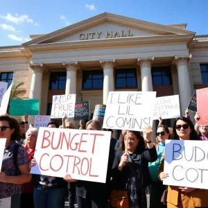 Protesters outside St. Petersburg City Hall advocating for local governance.
