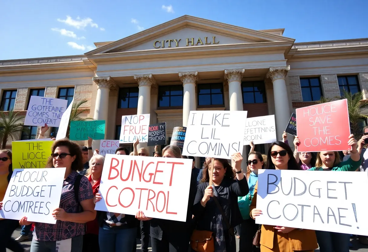 Protesters outside St. Petersburg City Hall advocating for local governance.