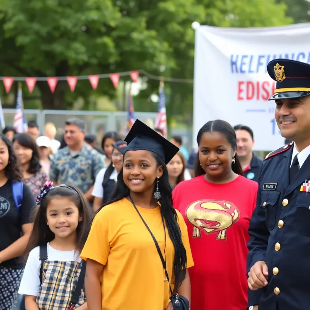 Community members celebrating educational and military achievements