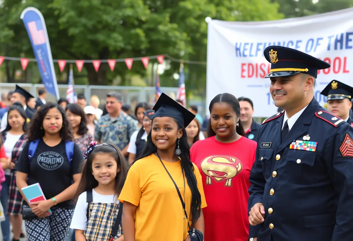 Community members celebrating educational and military achievements