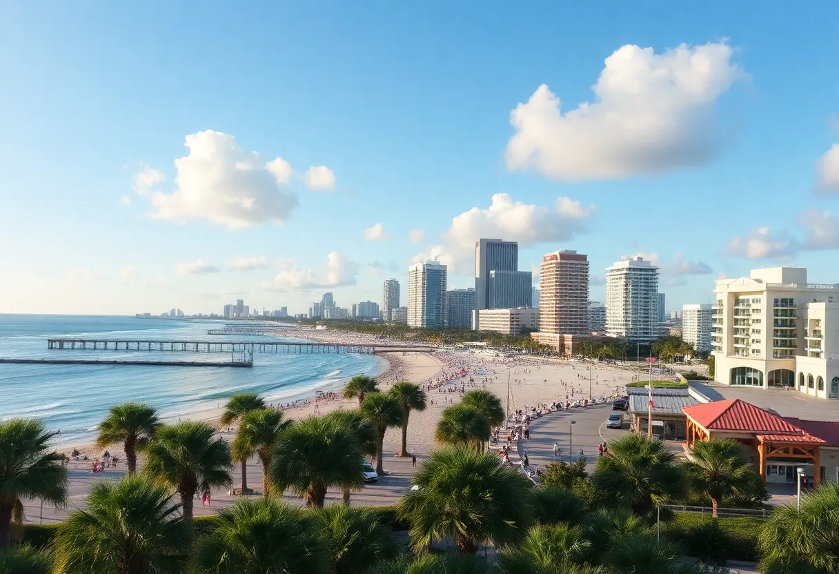 Coastal view of St. Petersburg, Florida with clear skies and vibrant beach life.