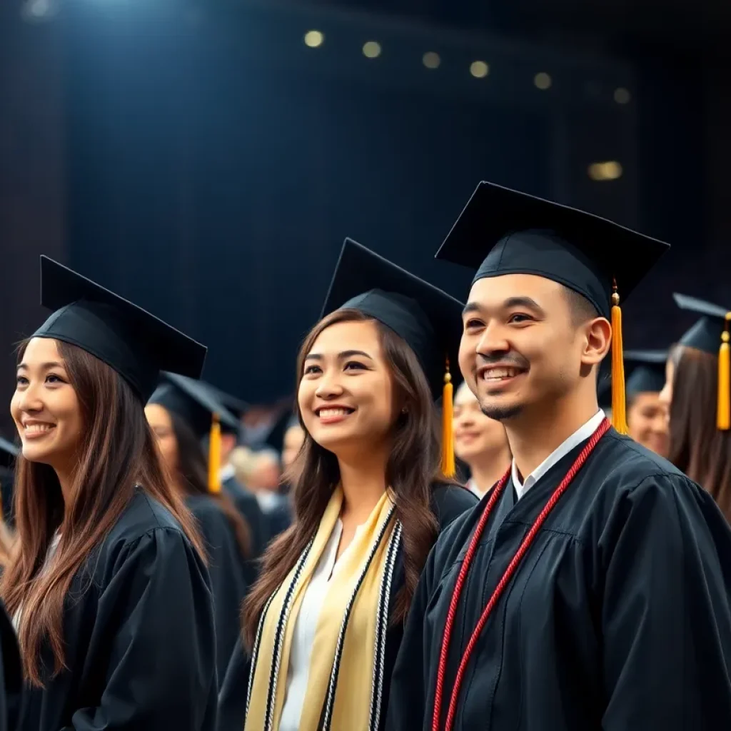 Graduates celebrating at St. Petersburg High School graduation ceremony