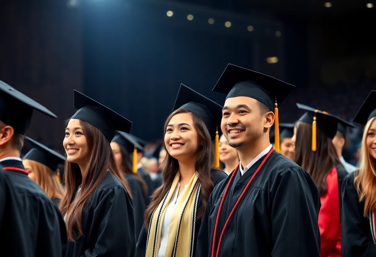 Graduates celebrating at St. Petersburg High School graduation ceremony