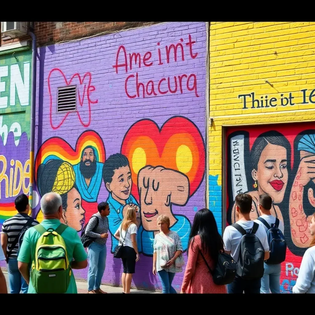 Colorful murals in St. Petersburg celebrating diversity and inclusion