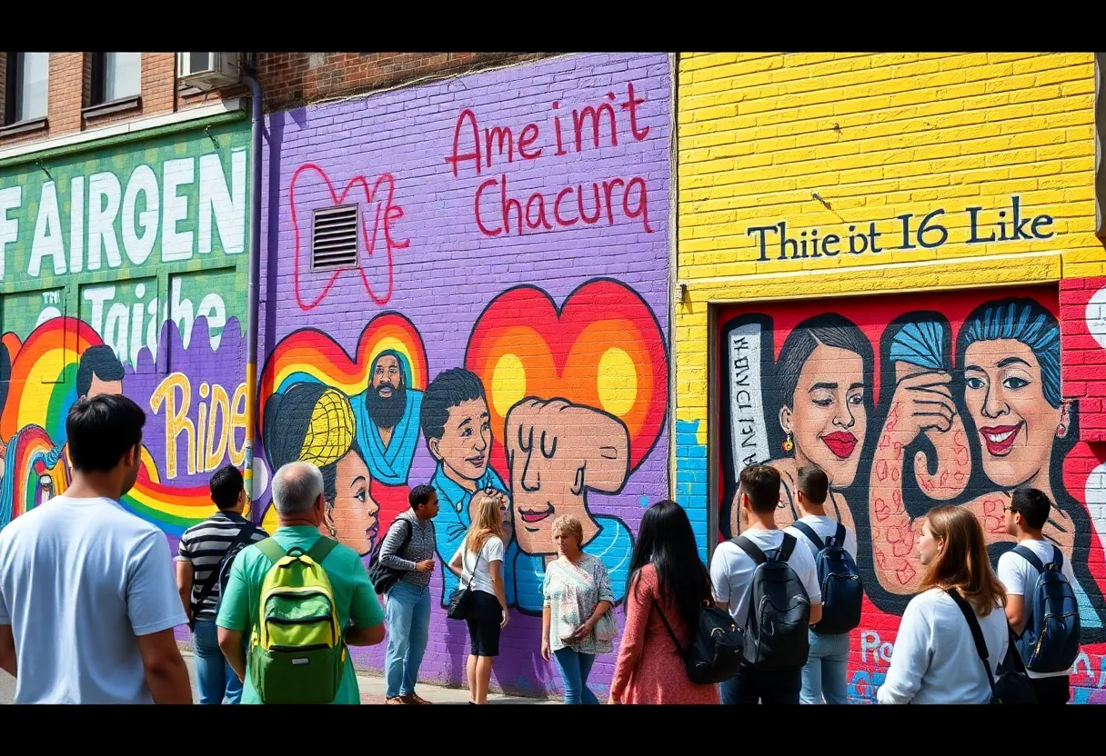 Colorful murals in St. Petersburg celebrating diversity and inclusion