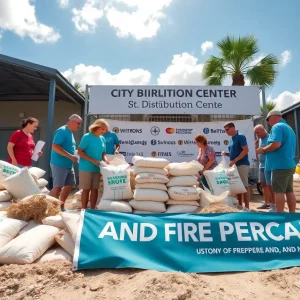 Residents collecting sandbags for hurricane preparation in St. Petersburg