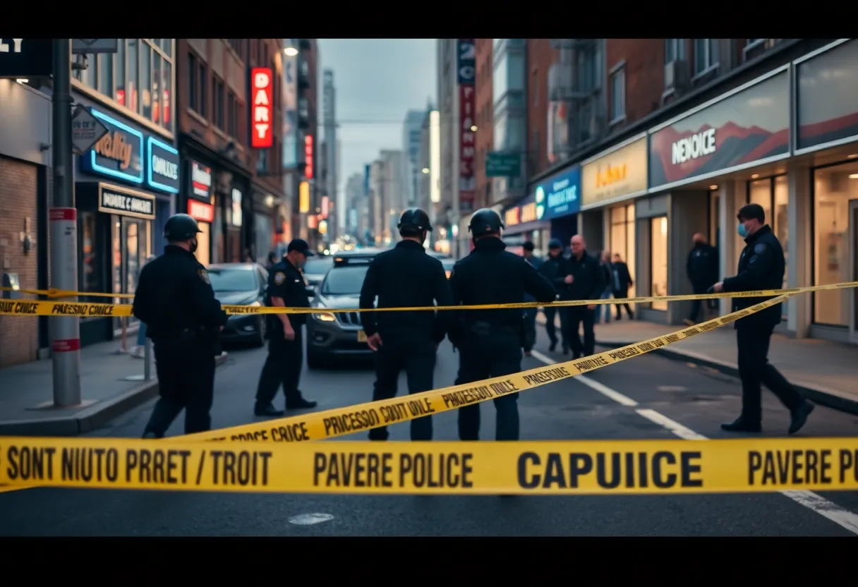Police officers investigating a shooting scene in St. Petersburg