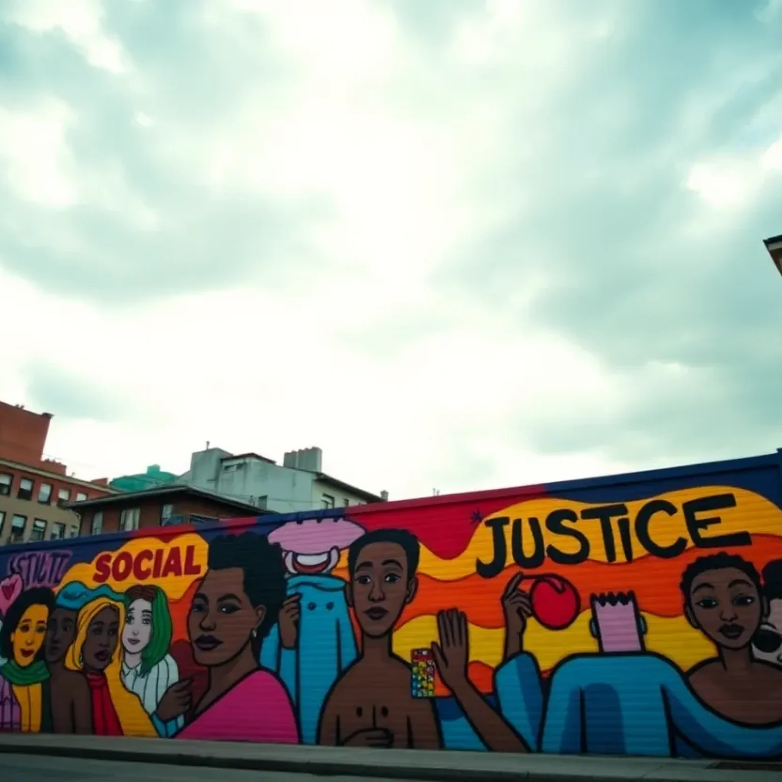 A colorful mural that highlights social justice themes in St. Petersburg.