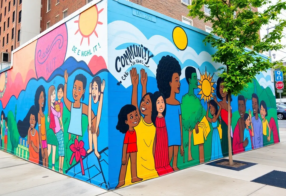 A colorful mural representing diversity and community values in St. Petersburg.
