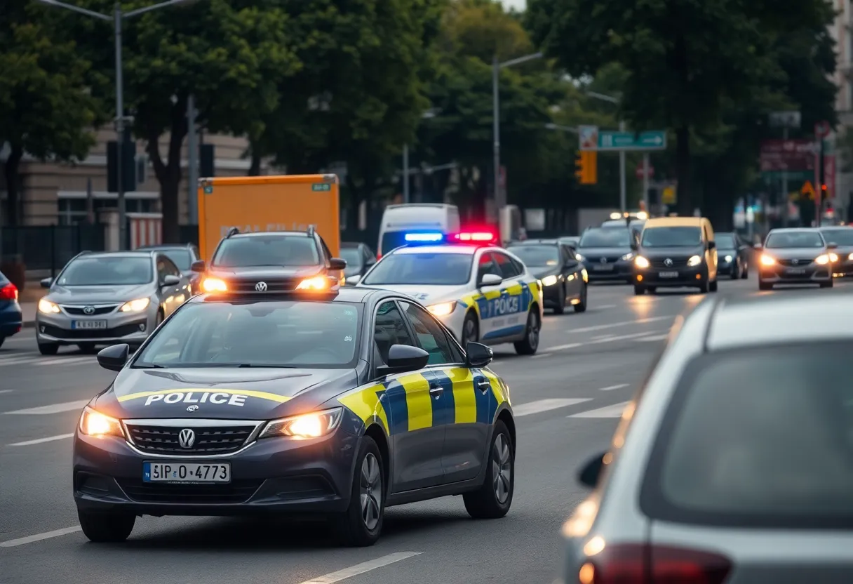 Police vehicles at a scene in St. Petersburg related to domestic violence