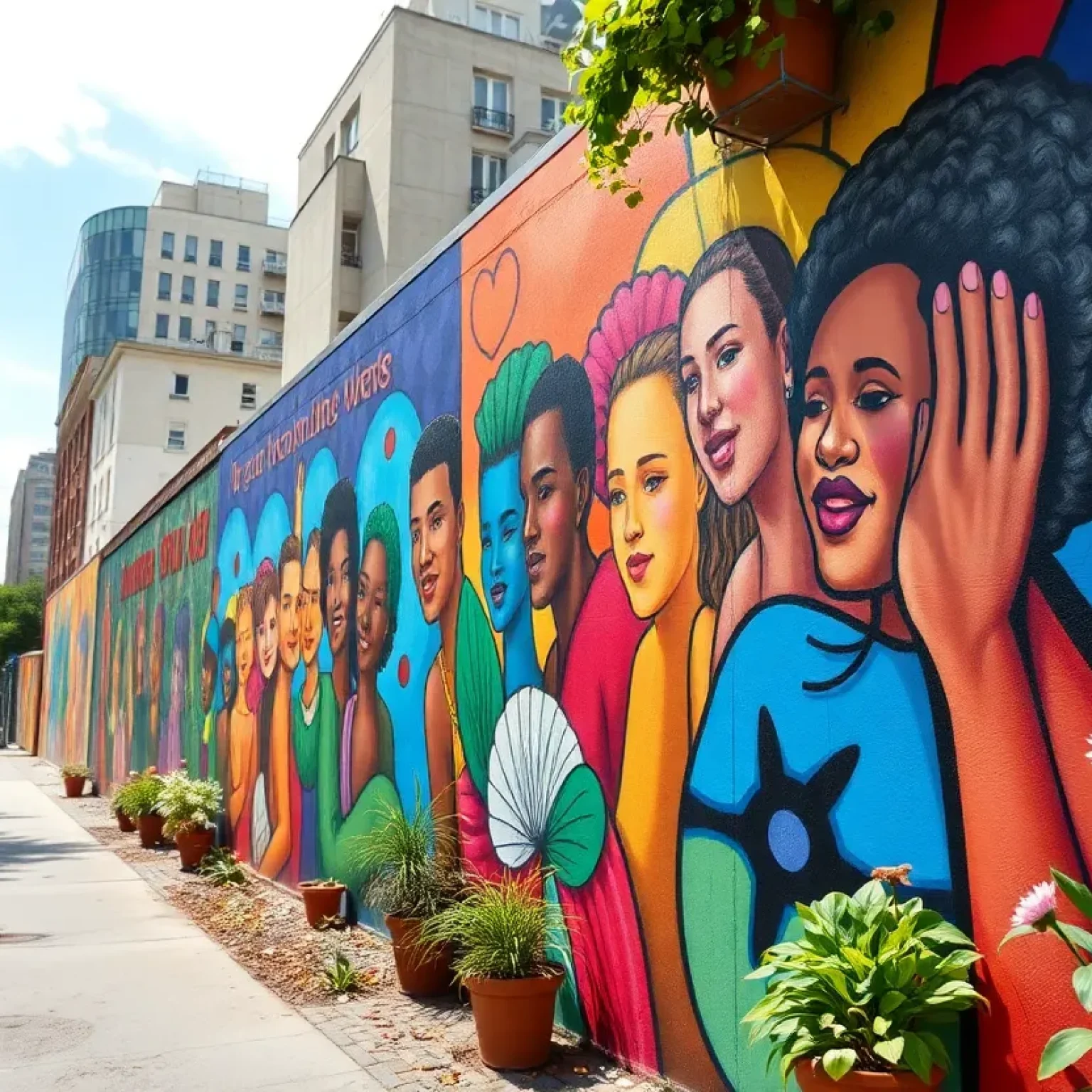 A vibrant mural symbolizing inclusion on a city street in St. Petersburg