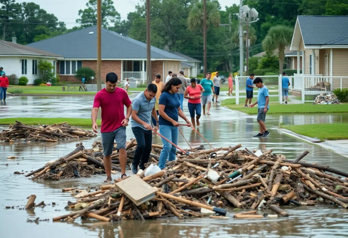 Community members assisting in cleanup efforts after Hurricane Helene