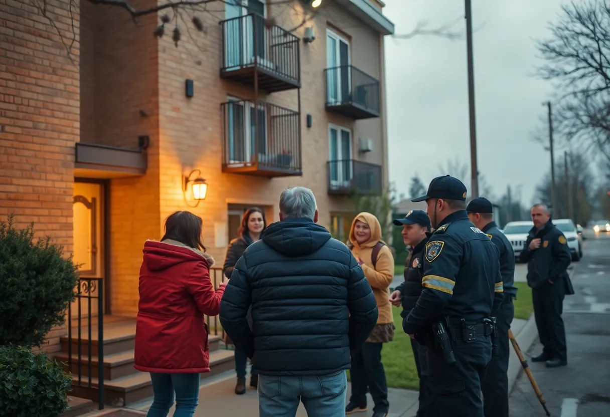 Conflict outside an apartment complex with police presence.