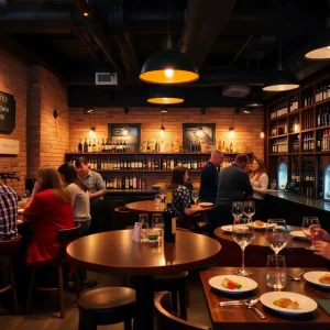 Interior view of The Study wine bar featuring self-serve stations.