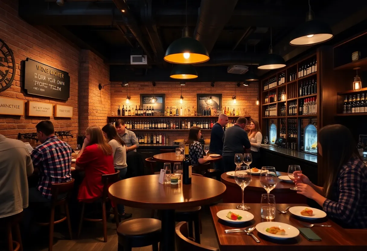 Interior view of The Study wine bar featuring self-serve stations.