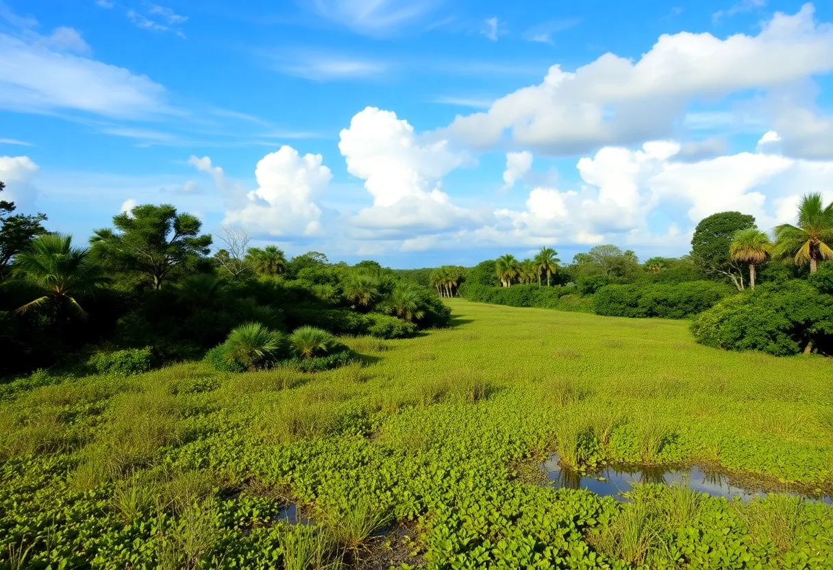Florida landscape indicating potential mosquito breeding conditions.