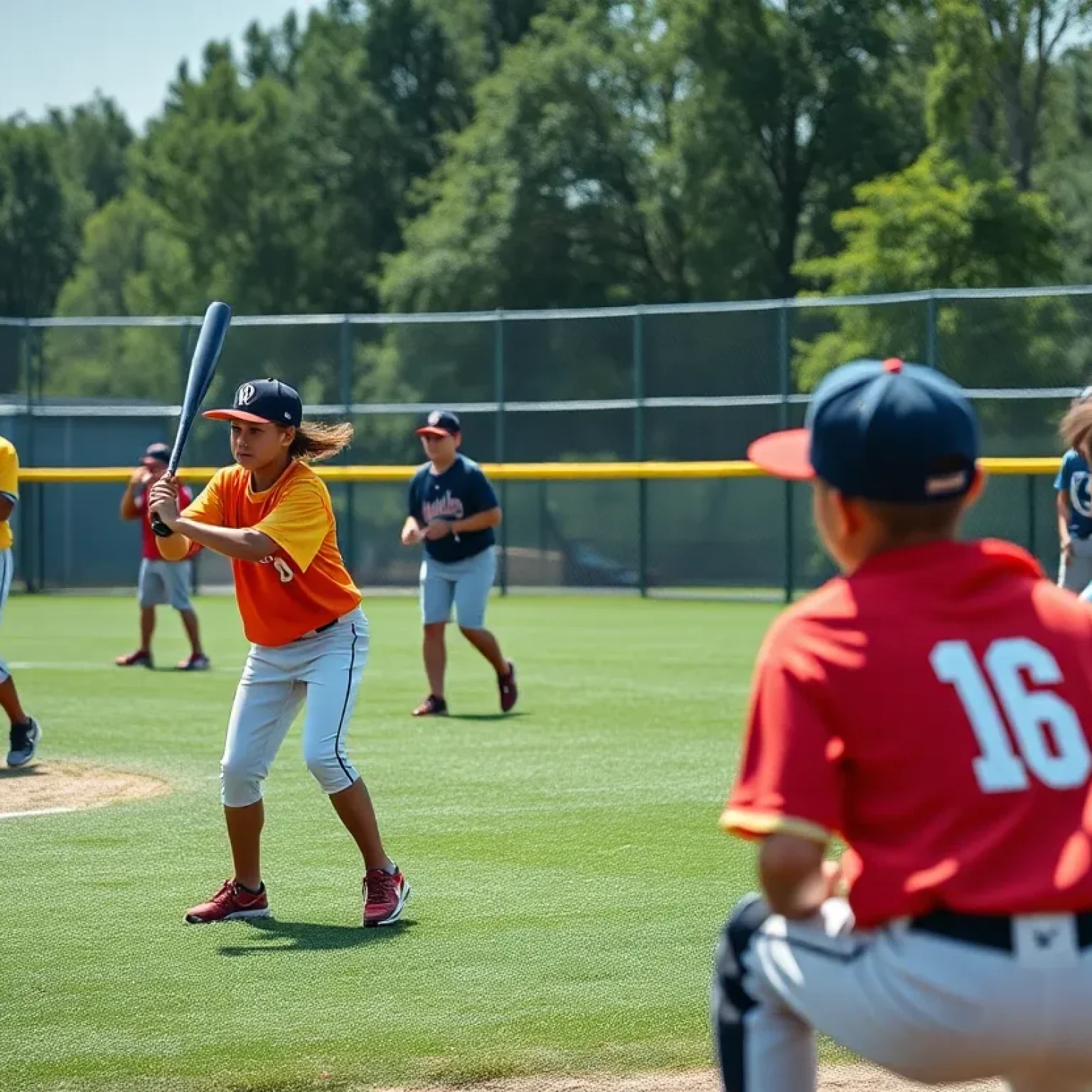 Young baseball players practicing on a field