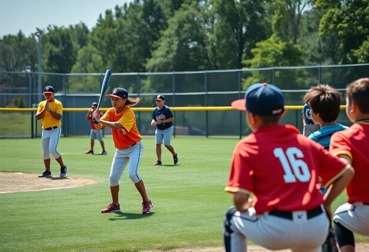 Young baseball players practicing on a field