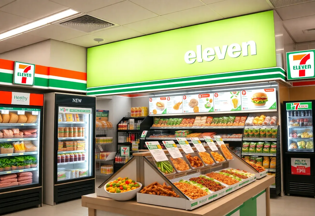 Modern 7-Eleven store with new menu items displayed