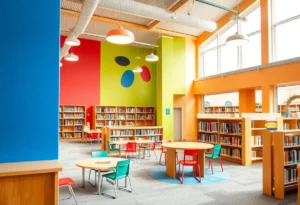Interior view of the renovated Barack Obama Presidential Library featuring modern facilities and children's areas