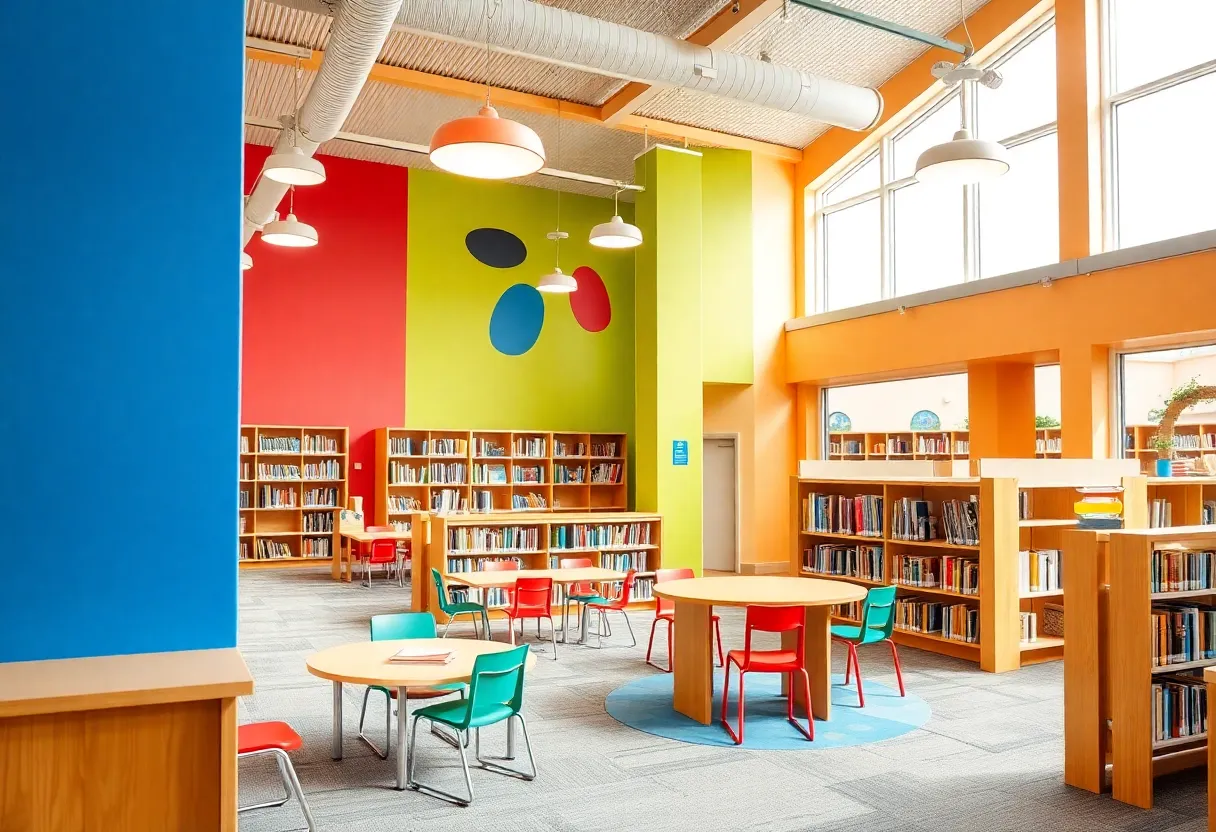 Interior view of the renovated Barack Obama Presidential Library featuring modern facilities and children's areas